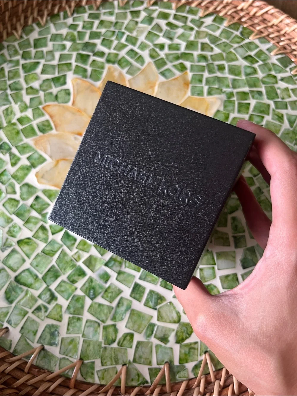Michael Kors Gold-Tone Rectangle Watch with Brown Leather Strap